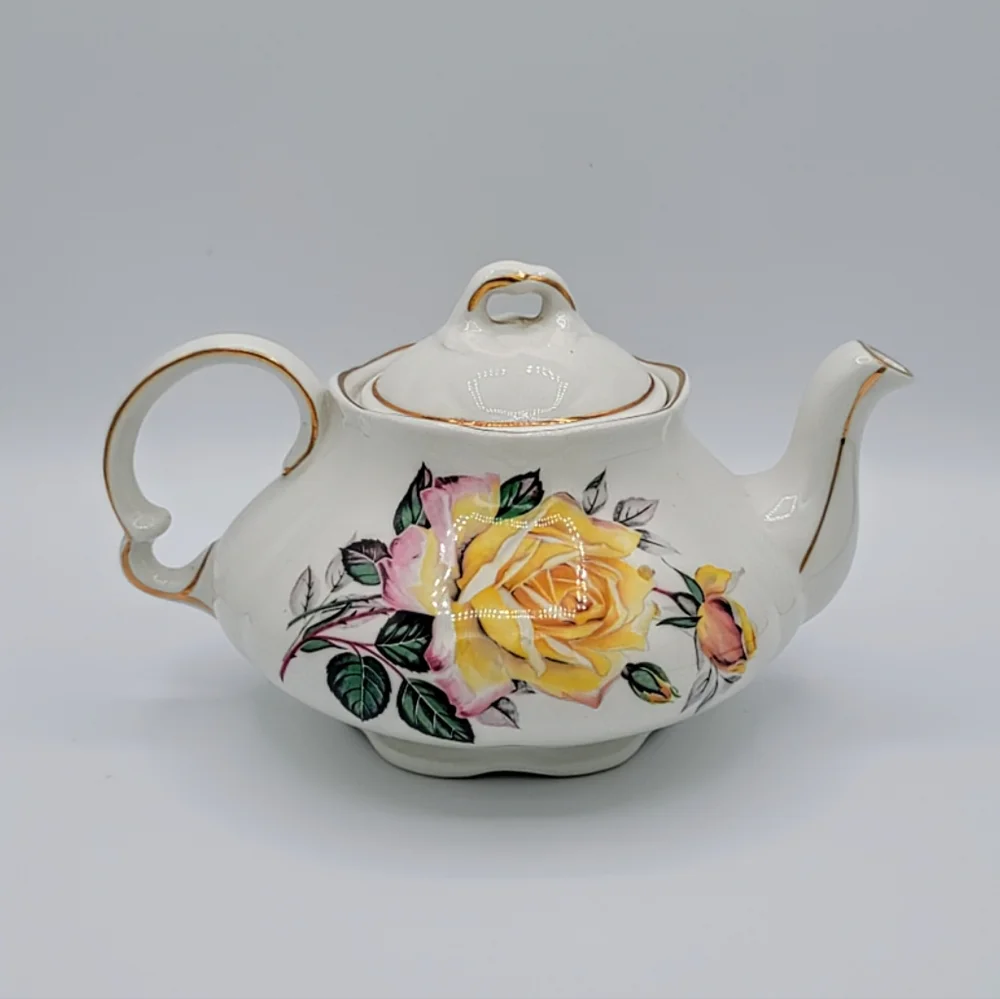 Vintage Ellgreave Wood & Sons Ironstone Teapot Roses England 1960s Small Floral